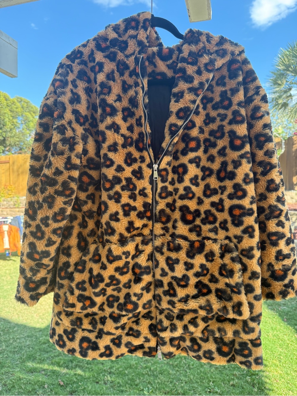 Mickey Mouse Leopard Print Faux Fur Zip Front Coat - Brown